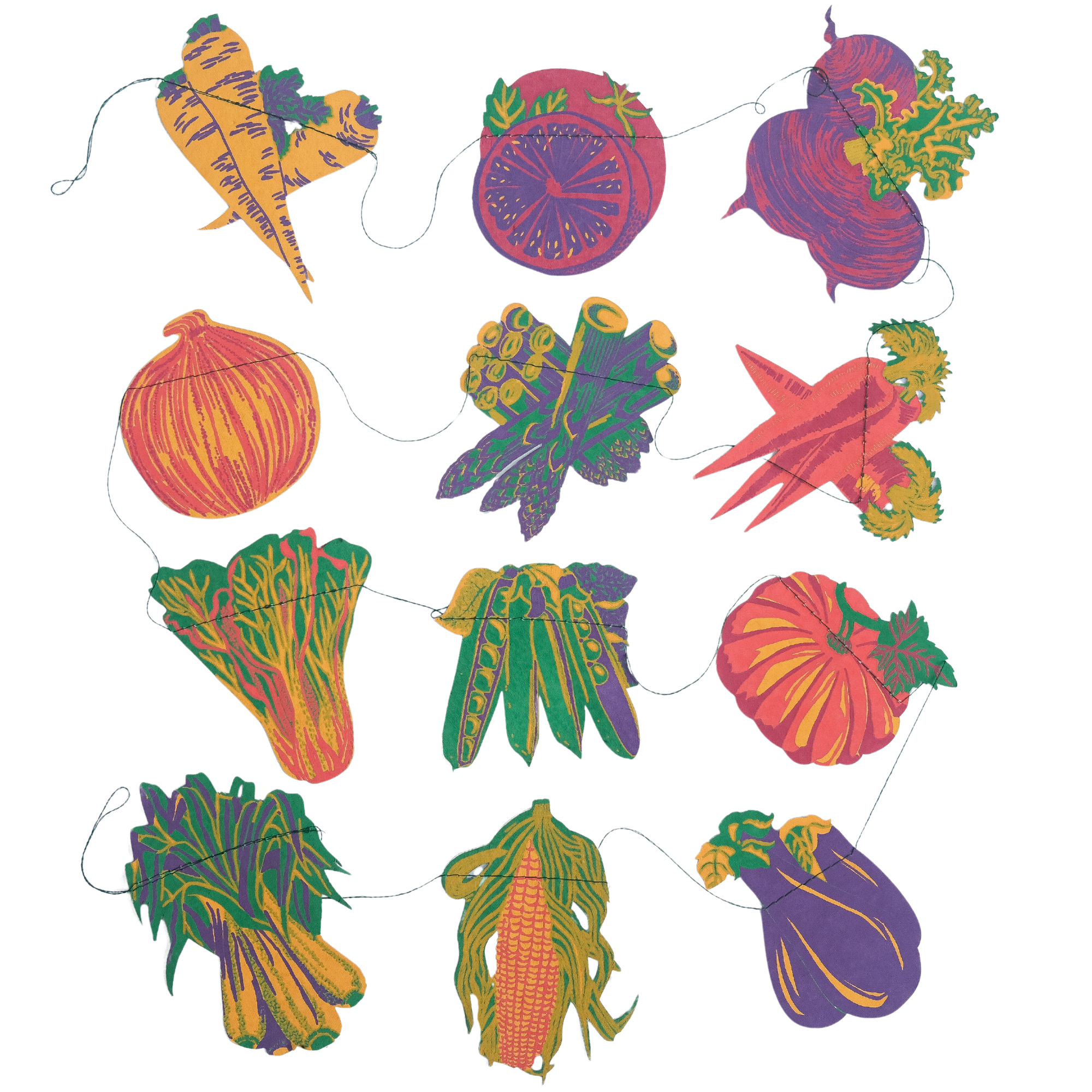Vegetables Screen Printed and Sewn Garland
