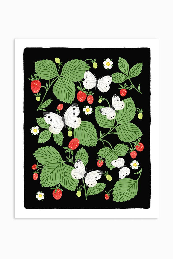 Strawberries and Butterflies Art Print