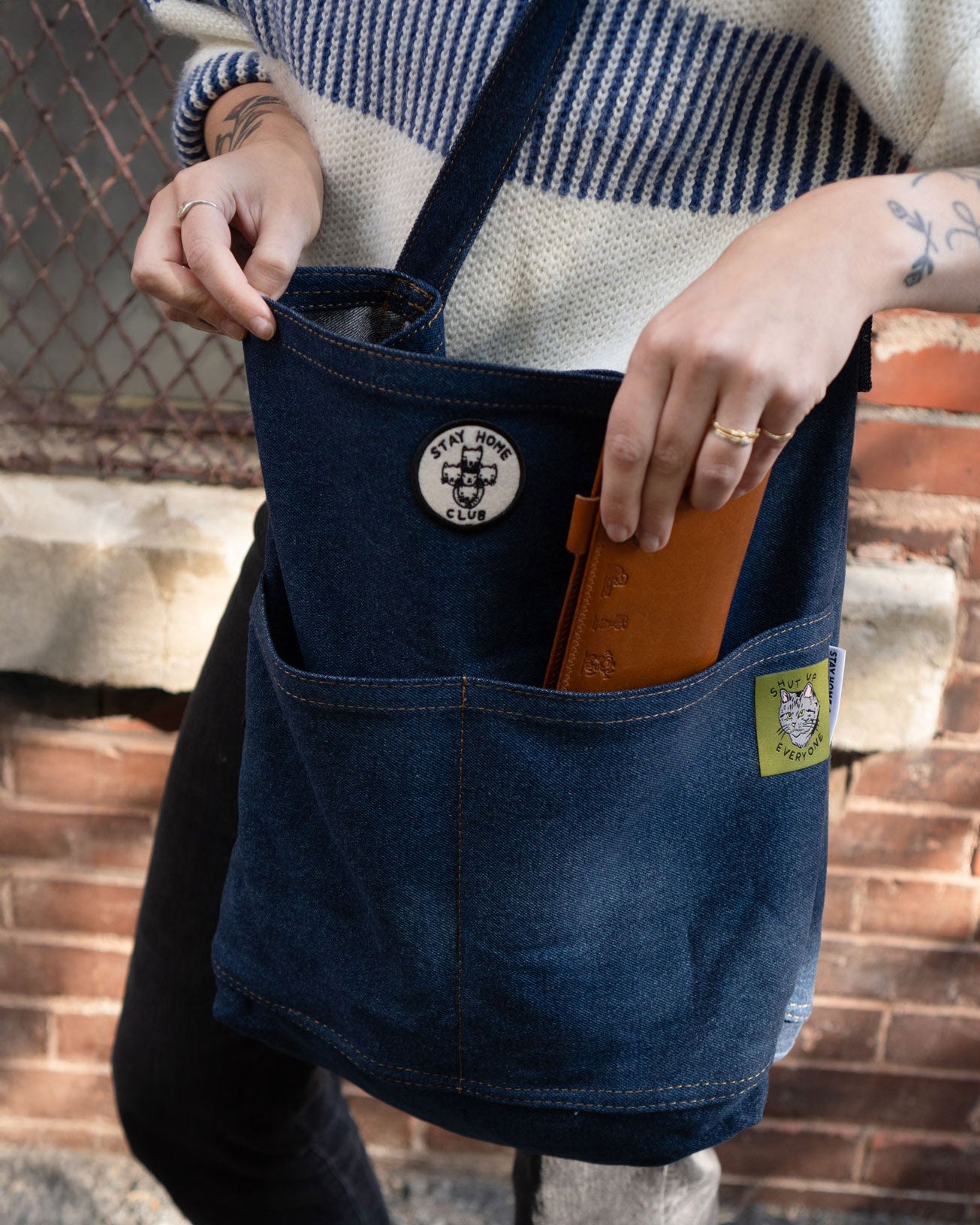 Patched Denim Pocket Tote - Pick Your Patch