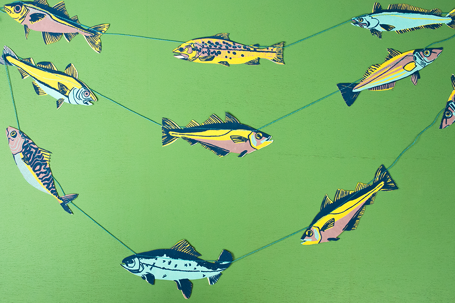 Fishes Screen Printed and Sewn Garland
