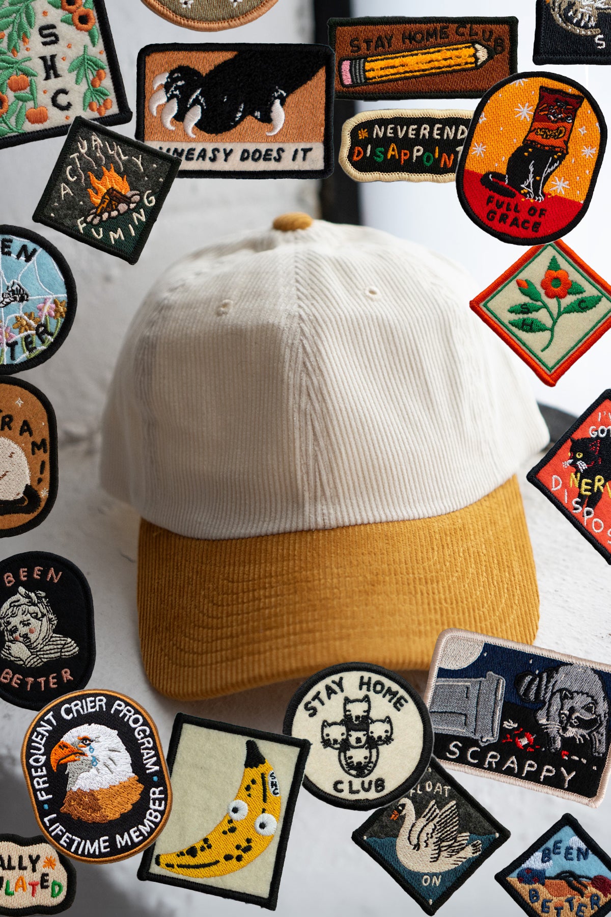 Patched Corduroy Hat - Pick Your Patch - Vanilla / Butterscotch