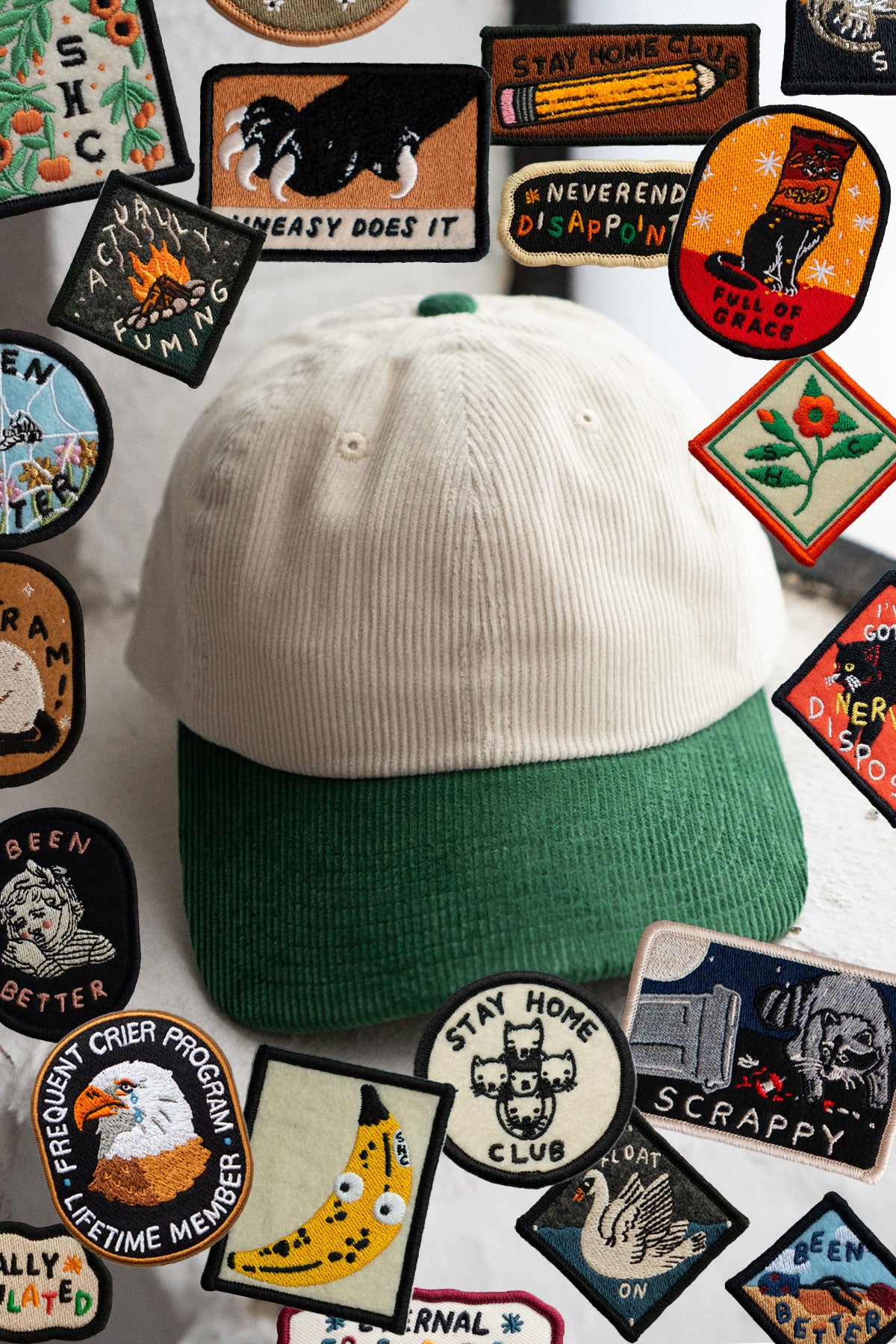 Casquette en velours côtelé | Choisis-ton-patch | Crème / Trèfle