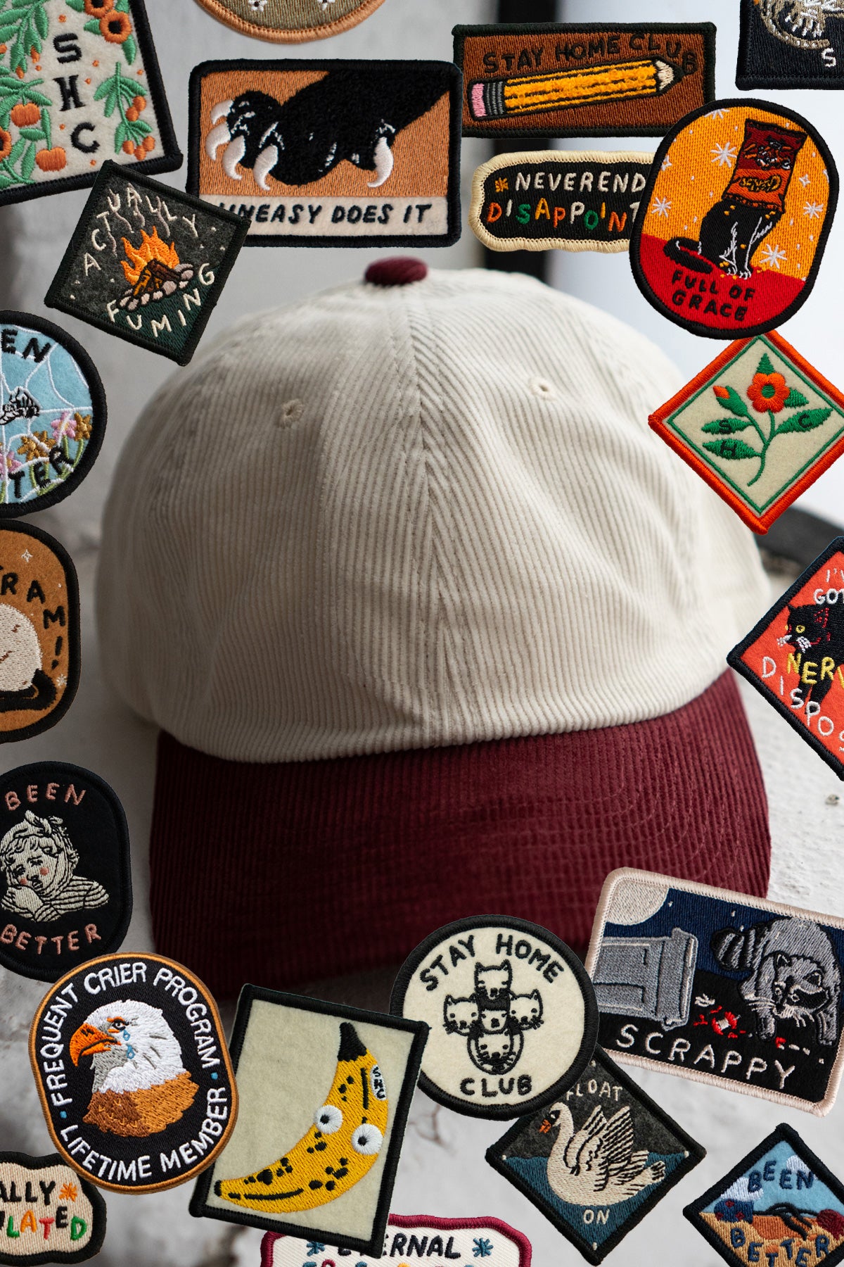 Casquette en velours côtelé | Choisis-ton-patch | Crème / Prune