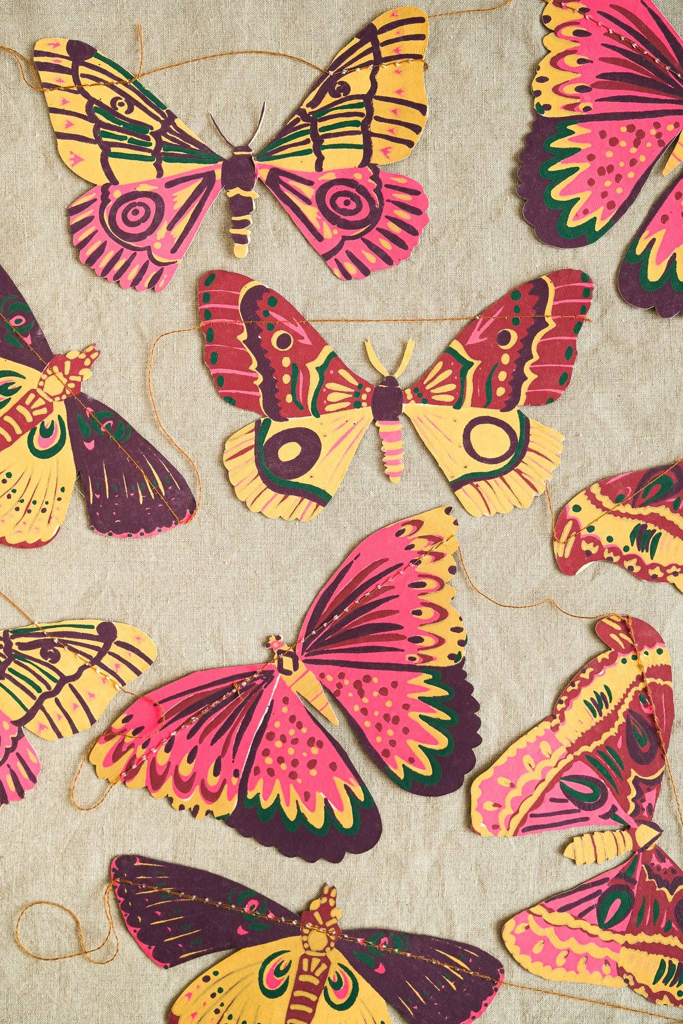 Colourful Butterflies Screen Printed and Sewn Garland