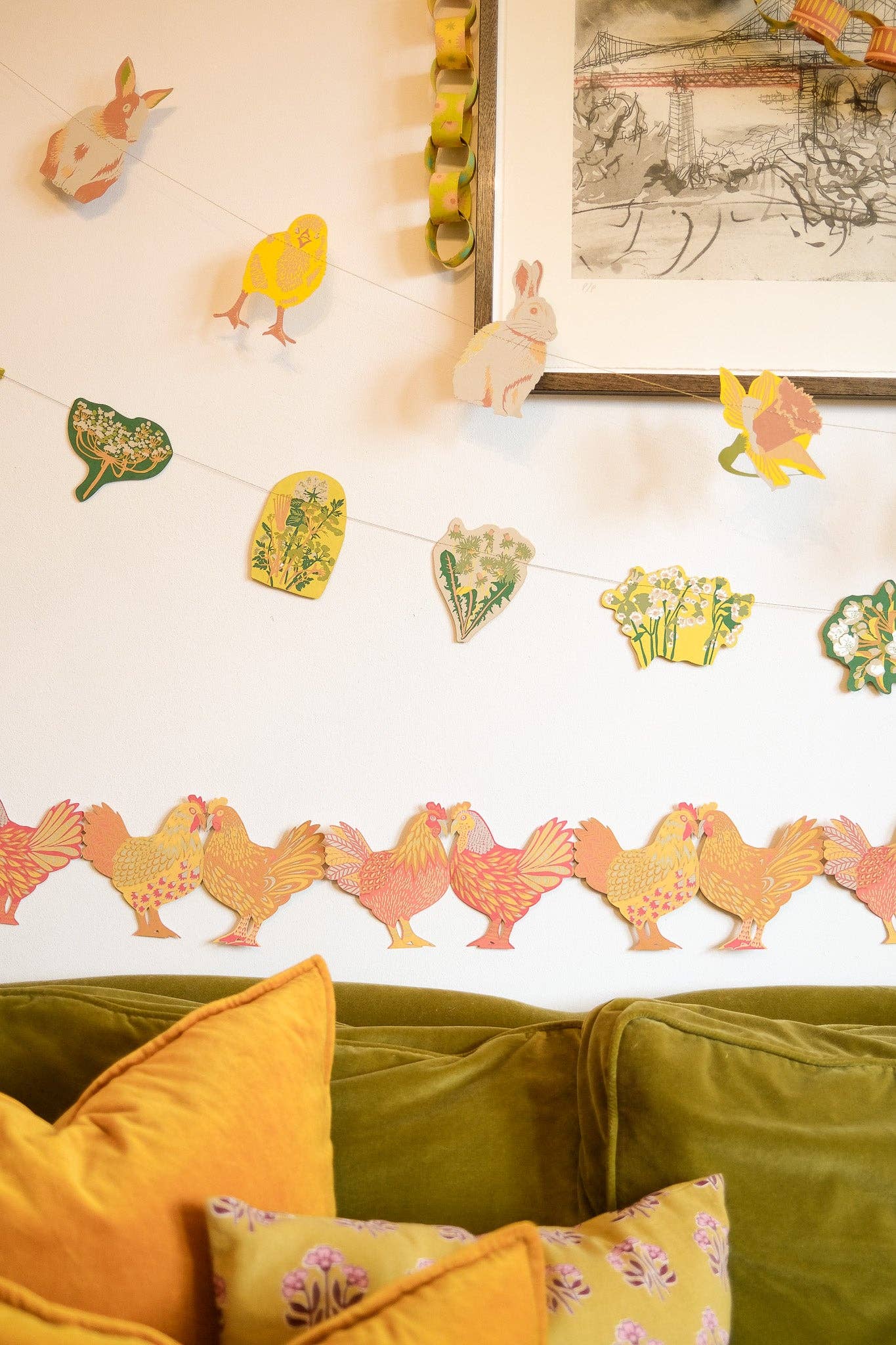 Spring Blooms Screen Printed and Sewn Garland