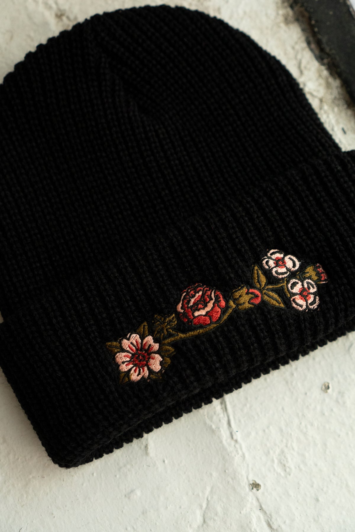 Tuque en tricot shaker 'Flower Chain' | Noir