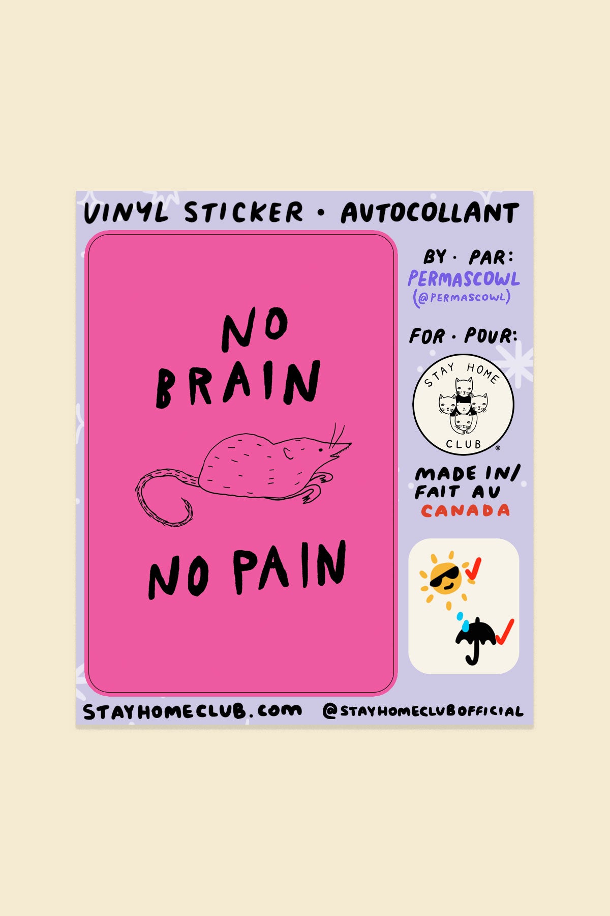 No Brain No Pain Vinyl Sticker