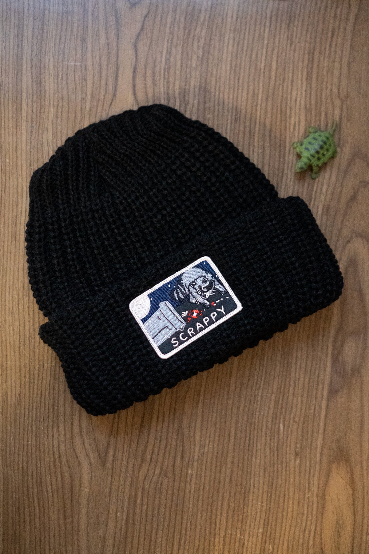 Scrappy Raccoon Patched Chunky Beanie