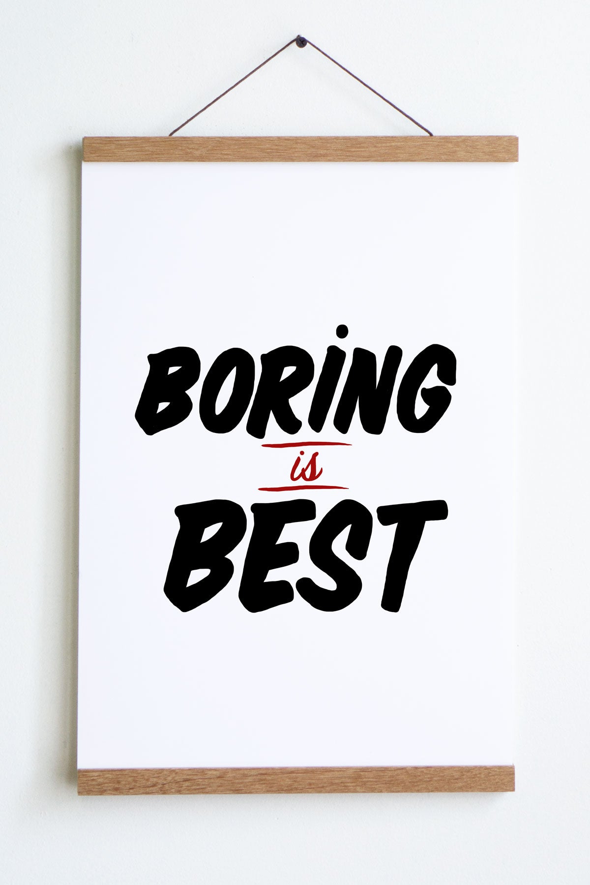 black and red text on white background boring is best in sign painter font 